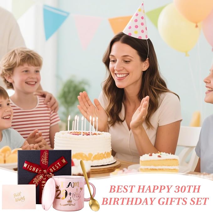 Funny 30th Birthday Gifts for Women - 14oz Pink Mug with Cheeky 29+1 Joke | Elegant Marble Ceramic Gold Print Coffee Cup, with Greeting Card, Beautiful Gift Box, Perfect for Birthday Celebration, Party - Image 7