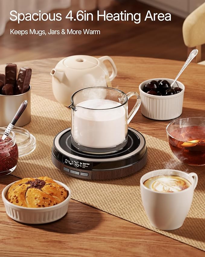 Coffee Mug Warmer for Desk, 50W, Cup Warmer 4 Temps & Timer - Wood | Smart Display; 12H Timer; Auto Shut Off; Fast Heating; Easy-Clean; Candle Warmer Plate; UL Certified Gift for Coffee Lovers - Image 7