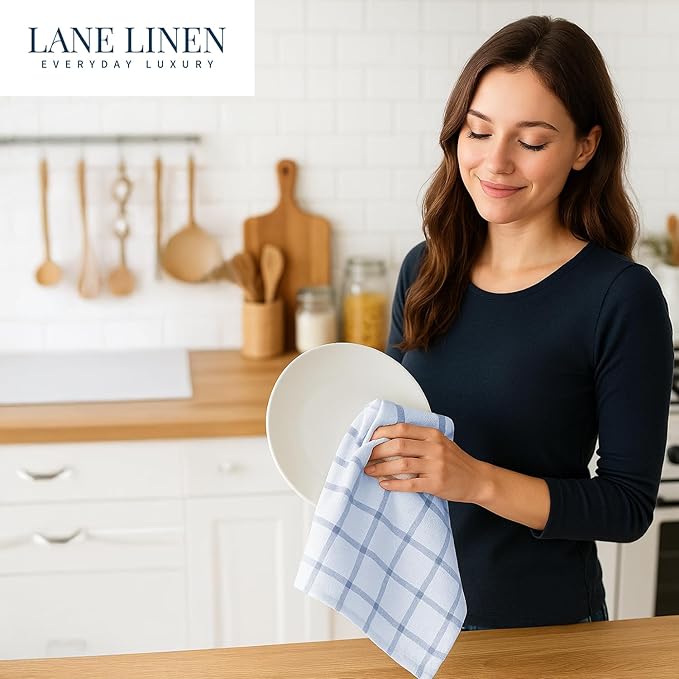 LANE LINEN Cotton Kitchen Towels Set, 6-Pack – Absorbent, Quick-Drying Dish Towels, 18" x 28", Soft, Premium Hand and Tea Towels - Indigo - Image 9