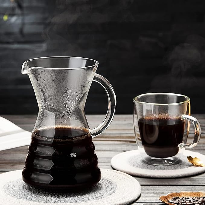 Unbreakable - 18 Pack Pour Over Coffee Maker with Permanent Stainless Filter 27 fl oz, Thickened Heat-Resistant Borosilicate Glass Dripper Coffee Brewer, Stovetop Safe