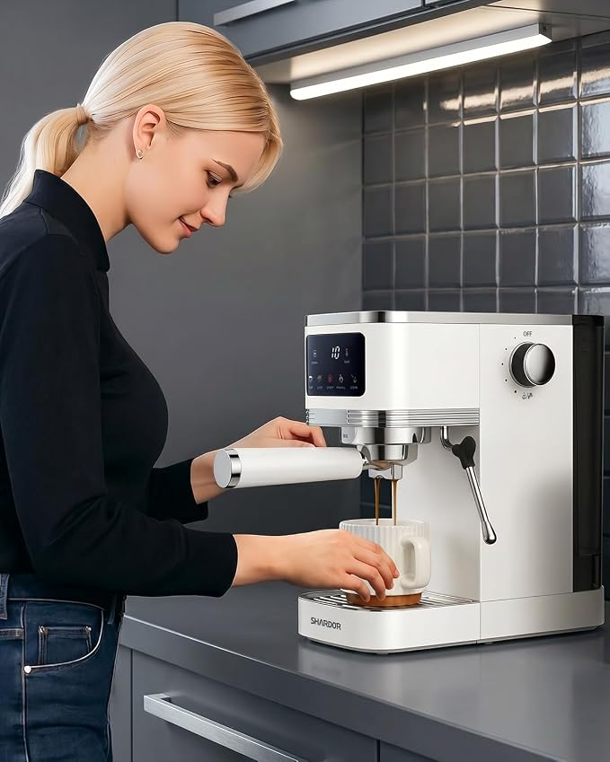 SHARDOR Espresso Machine 20 Bar, Professional Espresso Machine with Milk Frother and Touchscreen, Expresso Coffee Machines with Adjustable Temperature,for Cappuccino, Latte, Stainless Steel, White - Image 8