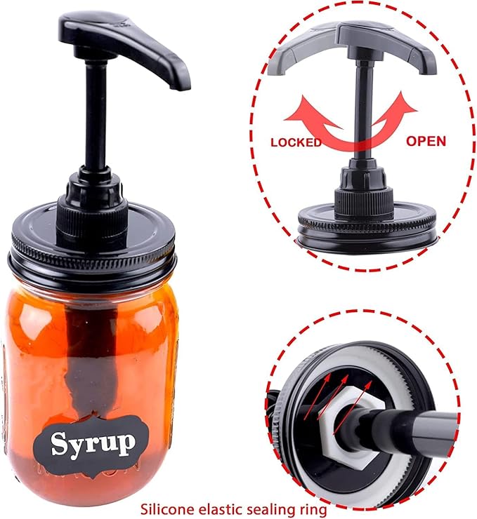 Glass Syrup Sauce Bottle with Dispenser Pump 16 Oz Mason Jar Honey Coffee Syrup Condiment Container Food Grade Airtight & Leak-Proof -2 Set