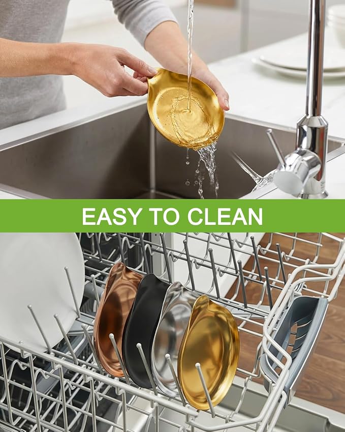 VanlonPro Stainless Steel Spoon Rest, Spatula Ladle Holder, Stainless Steel Utensil Spoon Rest Holder, Brushed Finish, Dishwasher Safe 5.9 x 5.1 Inch (Round Gold 1PC) - Image 8