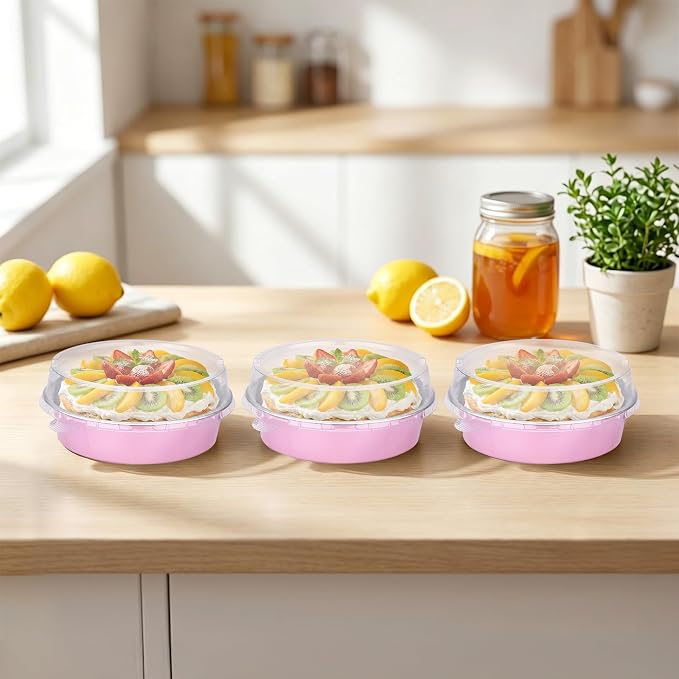 Beasea 7.3oz Mini Pie Pans with Lids, 120 Pack 4 Inch Disposable Creme Brulee Ramekins Small Aluminum Foil Pie Tart Cake Baking Tin Pans Cheesecake Containers for Party - Pastel Pink - Image 7
