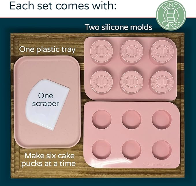 Benty Cakes – The Original CakePuck Mold Set – Better than a Cake Pop! Make Chocolate Covered Desserts – BPA Free Silicone – Includes 1 Mold Set, 1 Plastic Tray and 1 Scraper – Pink