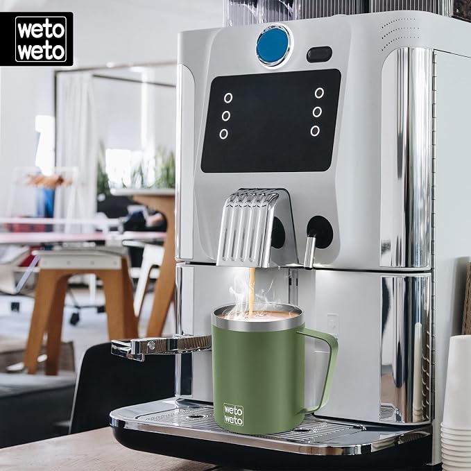 WETOWETO 14 oz Coffee Mug, Vacuum Insulated Camping Mug with Lid, Double Wall Stainless Steel Travel Tumbler Cup, Coffee Mugs Outdoor, Navy Blue & Olive Green 2 Packs - Image 5