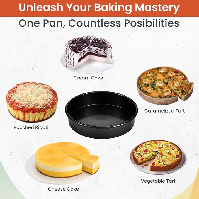 RFAQK Round Cake Pan Set of 3 Non-stick Cheesecake Pan, Leakproof Cake Pans Sets for Baking Includes 3 Round Cake Pans (6" 8" 10") with 60Pcs Parchment Paper Liners, Black - Image 7