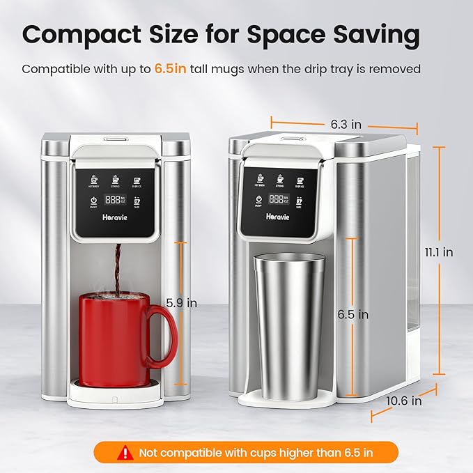 Single Serve Coffee Maker for K-Cup Pod & Ground, Hot & Iced Coffee Maker | Strong Button Feature, 6 to 14oz Brew Sizes, 50oz Removable Reservoir, Fit 6.5" Mugs, Stainless Steel, White - Image 7