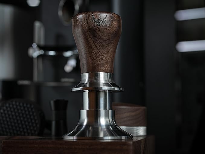 54mm Espresso Tamper For Breville Machines Calibrated Tamper Tool Espresso Walnut, Auto-Leveling and 30lb Spring Loaded Design Coffee Tamper With Stainless Steel Ripple Base