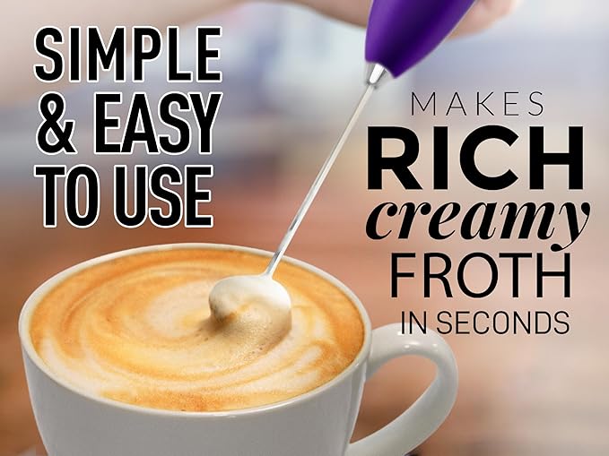 Zulay Kitchen Milk Frother Handheld Electric Whisk with AA Duracell Batteries β Durable Drink Mixer for Coffee, Lattes, Cappuccinos & More - Purple