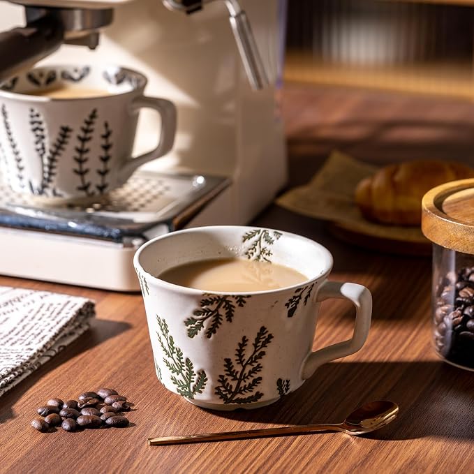 Mug Set of 2 Coffee Mugs Set 11 Ounce, Porcelain Cups for Latte, Hot Tea, Cappuccino, Cocoa, Soup, Dishwasher, Microwave Safe, Christmas Gift Set (Bean leaf & Vines) - Image 7