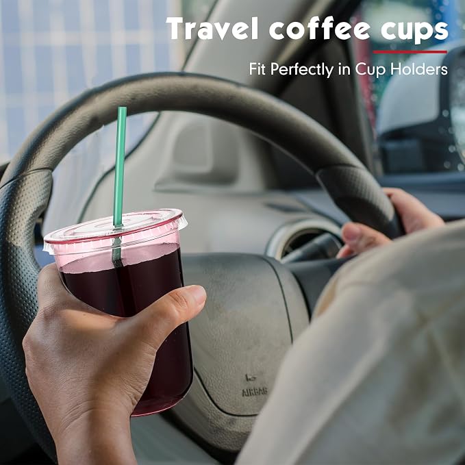 Baderke 25 Set Plastic Cups with Lids and Straws, Disposable Plastic Iced Coffee Cup for Cold Beverage Juice Smoothie Crystal for Coffee Shops Party Catering(Pink,16 oz) - Image 6