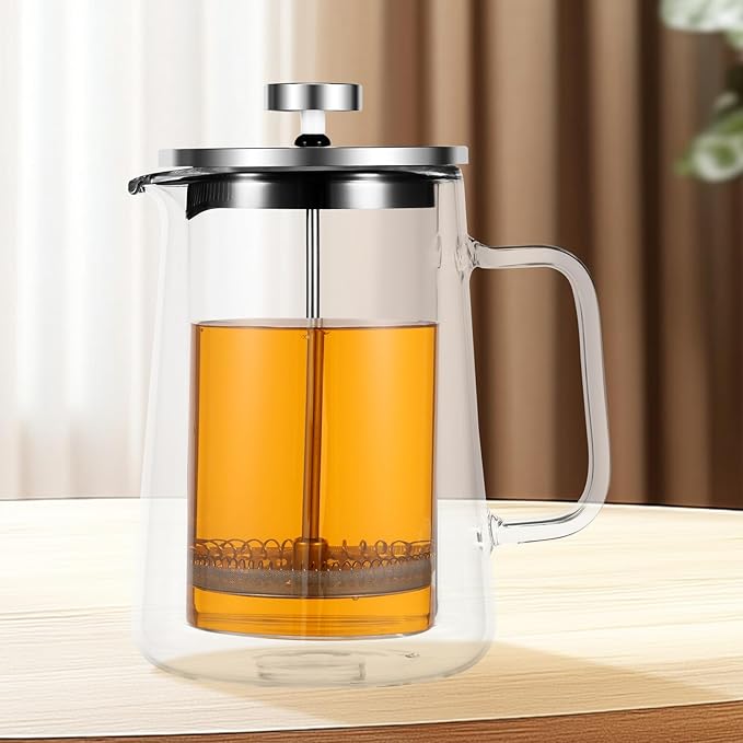 350/650/1000ml French Press Coffee Maker, Double Wall Glass French Press, Clear French Press Tea Maker, Multifunctional Coffee Press Coffee Maker for Home Office (1000ML)