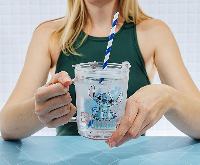 Disney Lilo & Stitch Ohana Glass Mug With Lid | Holds 14 Ounces