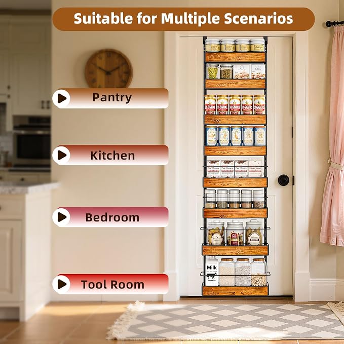 Over the Door Pantry Organizer, 8-Tier Metal Hanging Spice Rack with Adjustable Basket for Kitchen Storage - Image 9