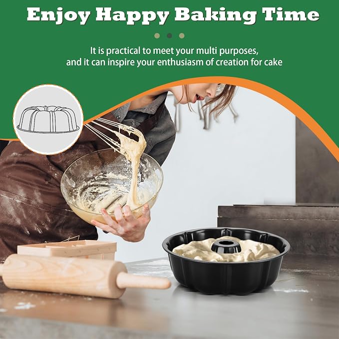 P&P CHEF 10 Inch Black Non-stick Cake Pan, Carbon Steel Fluted Tube Pan | Round Baking Pan for Pound Cake, 10-Cup Large Capacity Bakeware, Healthy & Heavy Duty, 1 Piece - Image 7