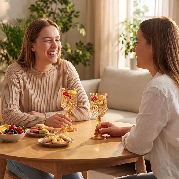 Sliner 60 Pcs 7oz Plastic Vintage Wine Glasses Drinking Goblets Unbreakable Crystal Water Glassware Reusable Diamond Champagne Flutes Cups for Wedding Banquet Birthday Party Supplies (Gold) - Image 7