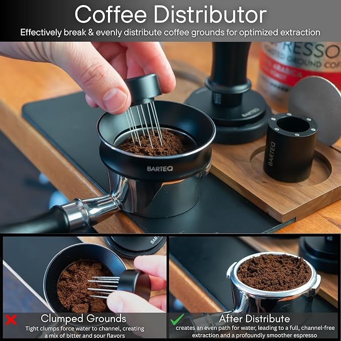 BARTEQ 53.3mm Espresso Tamper – Calibrated Dual Spring Coffee Tamper with WDT Tool & Funnel – Fits 53mm-54mm Portafilters