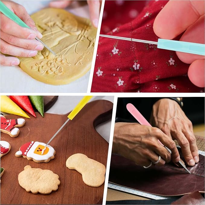 Cookie Decorating Scribe Supplies Icing Scribe Tool for Cake DIY Craft Leather Awl Tool Sewing Stainless Steel Fondant Sugar Stir Needle Biscuit Icing Pin Kit with Handle Baking Scribe Tool(12 Pieces