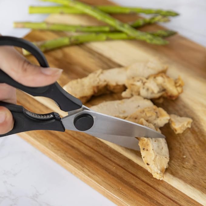 Rae Dunn Kitchen Scissors- Stainless Steel Kitchen Shears, Cooking Scissors for Cutting Meat, Chicken, Herbs and Produce with Blade Cover and Soft Grip Handles (Black) - Image 6