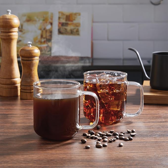 Glass Coffee Mugs, 14 oz iced coffee cups, Clear Tea Cups Set of 2, Glass Mugs with Handles, Glass Cups for Latte, Cappuccino, and Tea - Image 7