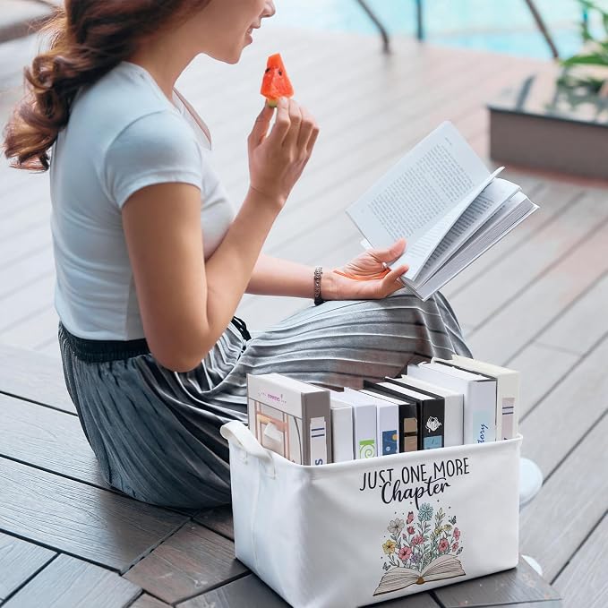 Marsui Book Lover Gifts Just One More Chapter Book Storage Basket to Be Read List Storage Bin Bookish Accessories Bookworm Gift for Club Members Student Teacher Reading Accessories - Image 6