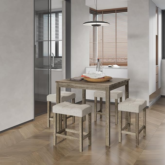allamazing 5-Piece Counter Dinner Height Table Set, Indoor Modern Rectangular Dining Table Furniture Set for Kitchen, 35 inch Dining Table with 4 stools (1+4 Natural) - Image 9
