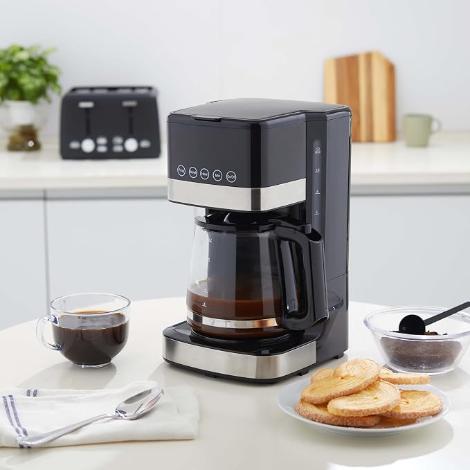 Amazon Basics Programmable 12 Cup Drip Coffee Maker with Glass Coffee Pot (1.9 Qt), Auto Shut-off, Touch Screen, Auto Pause, Removable Filter Basket, Black & Silver - Image 7