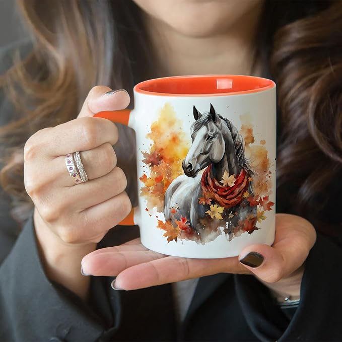 Hyturtle Fall Horse Coffee Mug Gifts For Horse Lovers on Thanksgiving | Autumn Decor, Horse Gift For Women, Durable 11oz ceramic mug, Vivid double-sided fade-resistant print, Comfort grip handle - Image 7