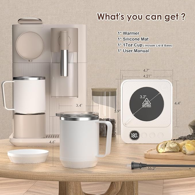 Felibeaco Coffee Mug Warmer & Mug Set for Desk, Smart Coffee Cup Warmer with 16oz Heated Mug, Cup Heater with Auto Shut Off for Office/Home, Coffee Gifts for Women/Men/Dad on Father‘s Day, White - Image 7