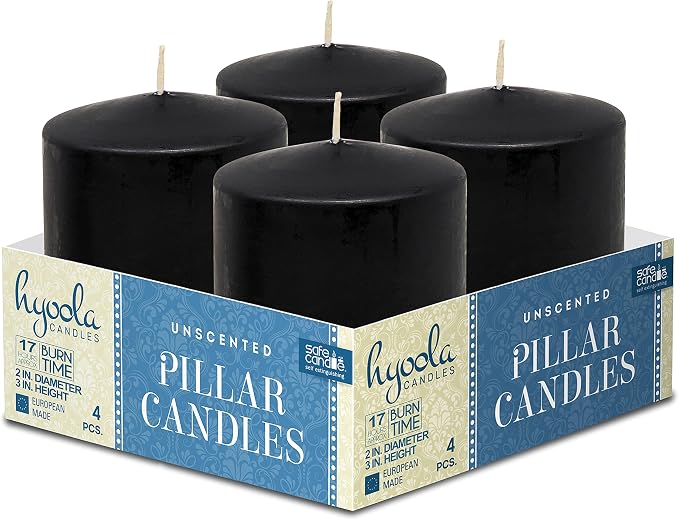 Hyoola Black Pillar Candles 2x3 Inch - 4 Pack Unscented Pillar Candles - European Made - Image 9