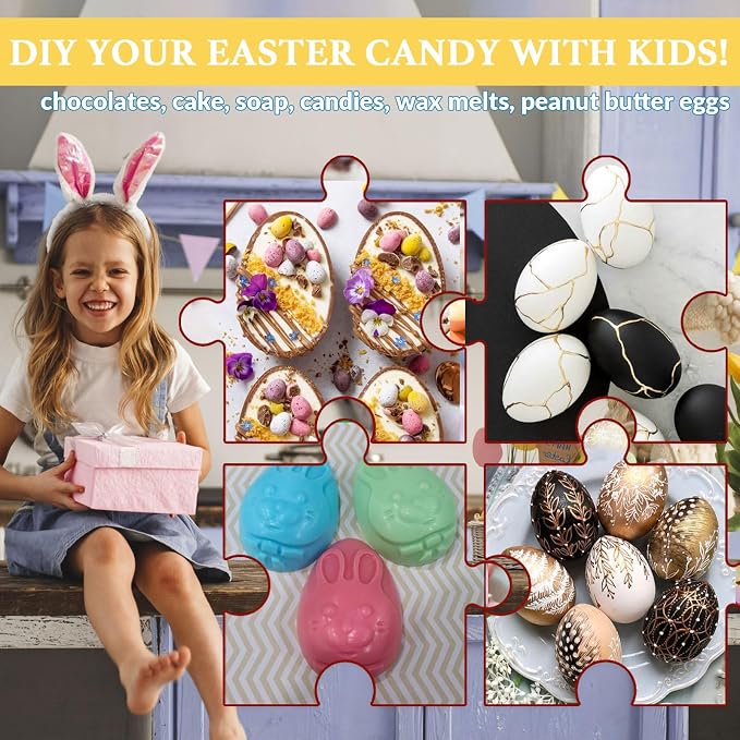 Egg Shape Silicone Molds 3.5 Inch, 2-Pack Chocolate Baking Holiday Easter Mould, Non-Stick BPA Free, Kid-Friendly Soap Mold Rabbit & Floral Designs, Blue & Pink - Image 6