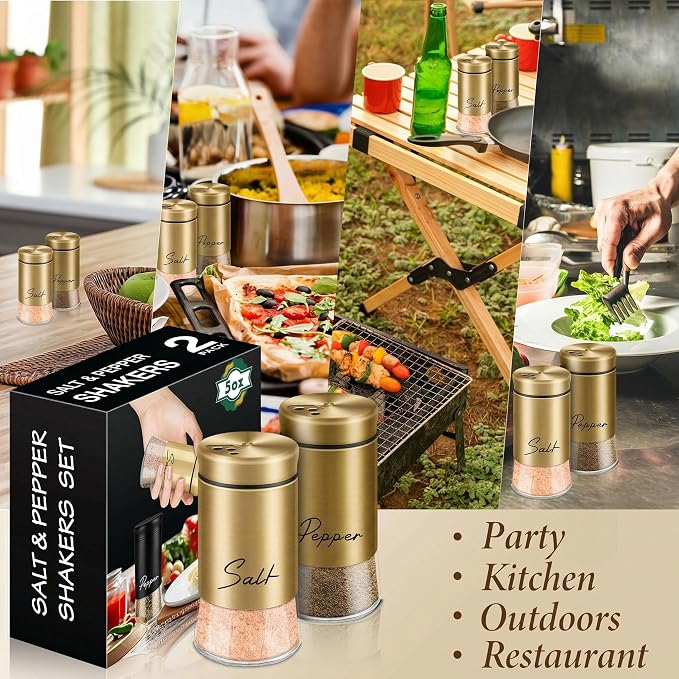Gold Salt and Pepper Shakers Set, 5 oz | Modern Farmhouse Kitchen Decor, Restaurant & Wedding Use, Housewarming Gifts, Refillable Design - Image 7