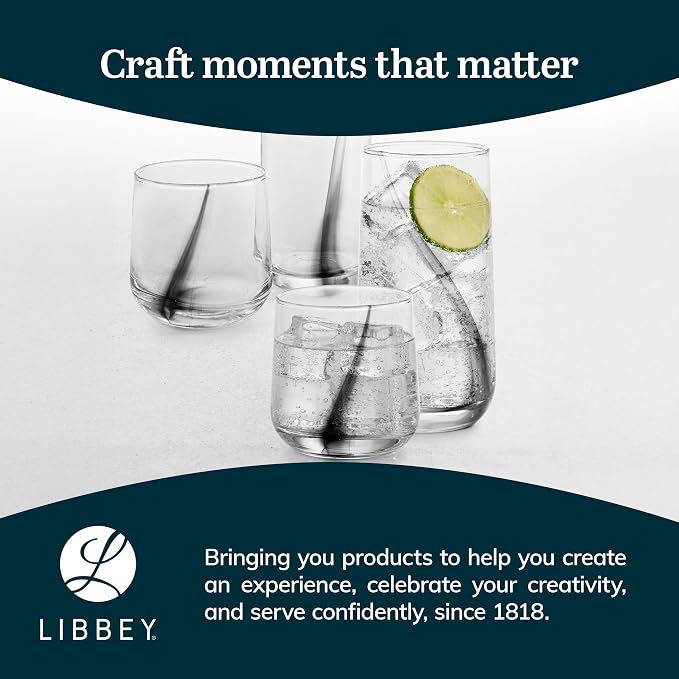 Libbey Ascent Black Ribbon Tumbler and Rocks Drinking Glasses Set of 16, Glass Drinking Glasses with Curvature, Versatile Glassware Set for Daily Use - Image 6