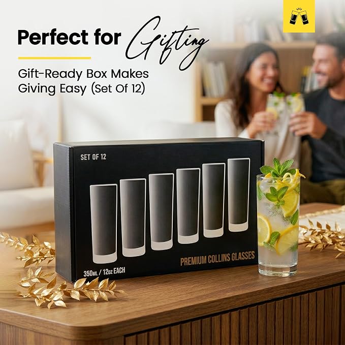 LEMONSODA Premium Highball 12oz/15oz Glass Sets - Elegant Tom Collins Glasses - Tall Water Drinking Glasses - Bar Glassware for Mojito, Whiskey, Cocktail (12oz, Set of 12) - Image 9