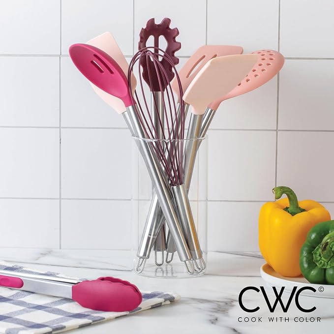 COOK WITH COLOR Silicone Cooking Utensils, Kitchen Utensil Set, Easy to Clean Silicone Kitchen Utensils, Cooking Utensils for Nonstick Cookware, Kitchen Gadgets Set, 10 Pieces, Rose - Image 8
