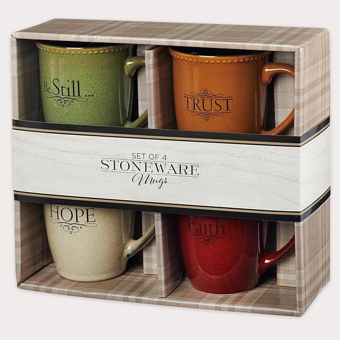 Christian Art Gifts Set of Four Rustic Stoneware Coffee/Tea Mugs w/Bible Verses Sage Green, Ivory, Paprika Red, Pumpkin Orange Inspirational Coffee/Tea Cup for Men and Women - Image 7