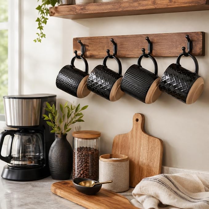 GBhome Large Coffee Mugs Set of 4, 16oz Handmade Stoneware Coffee Mugs Set with Large Handle for Cappuccino/Latte/Tea/Hot Cocoa, Dishwasher & Microwave Safe, Black - Image 8