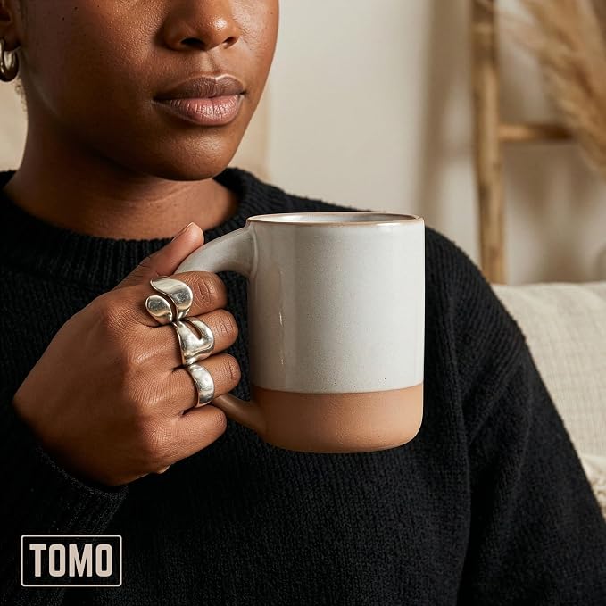 TOMO Mugs Set of 2, 12oz Modern Stoneware Coffee Mugs, Large Handle Ceramic Drinkware - Dove Grey - Image 6