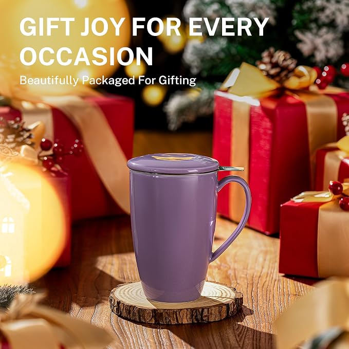 Sweese 15 OZ Porcelain Tea Mug with Infuser and Lid, Loose Leaf Tea Cup, Gifts for Tea Lover, Purple - Image 6