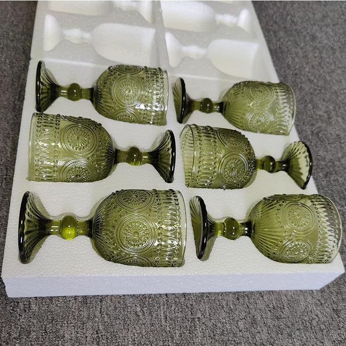 Taganov Green Wine Glasses Drinking Water Goblets set of 6 Vintage Colored Glassware 12 Ounces Sunflower Stemmed Cups for Wedding Party Bars Restaurants - Image 9