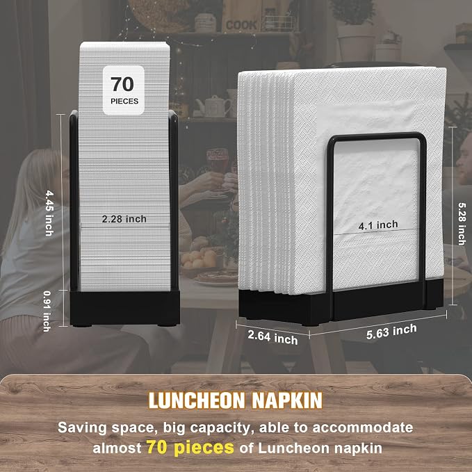 Wican Napkin Holder for Table, Bamboo Iron Standing Napkin Dispenser | Kitchen Dining Farmhouse Cocktail Picnic Bar Rustic Wood Holders, Paper Mail Bills, Suitable All Dining Room Decors, Black - Image 7