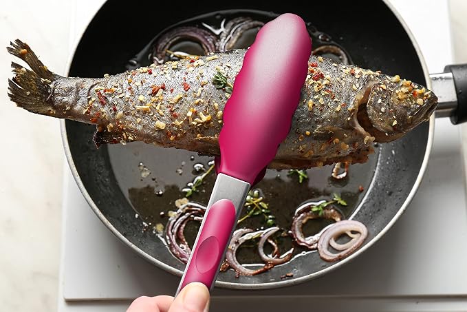 2 Pack Silicone Kitchen Tongs – 9" & 12" Set, Heat Resistant up to 500°F, Non‑Stick Cookware Safe, Wavy Silicone Tips, BPA Free, Locking Clip & Hanging Loop, Wine Red - Image 8