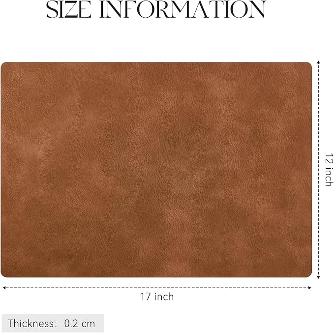 MOSAYT Vinyl Placemats Set of 12-12 X 17 Inch - Faux Leather 100% Waterproof Oil-Proof Wipeable PU Place Mats, Heat Resistant Reversible Table Mats for Kitchen, Dining, Outdoor, Reddish Brown - Image 7