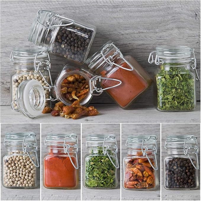SPANLA Spice Jars, 12 Pack 4oz Small Glass Jars with Airtight Hinged Lid, With 12 Spice Labels & Silicone Funnels, Airtight Glass Jars for Spices, Art Craft Storage (12 Pack) - Image 7