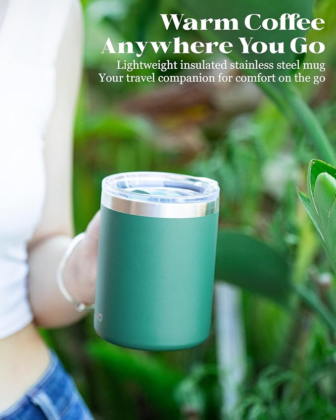 12oz Insulated Coffee Mug with Lid – Includes Two Lids, Stainless Steel Coffee Travel Mug with Handle, Double Wall Vacuum Insulated Camping Mug for Home, Office & Outdoor, Sage Green - Image 9
