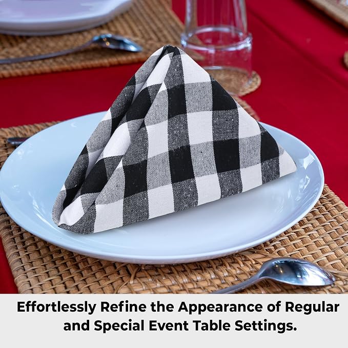 Urban Villa Cloth Napkins Cotton 20x20 (Set of 6) Black Cheks - Image 8