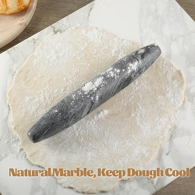 African Natural Grey Marble French Rolling Pin, 12inch Non-Stick Rolling Pin for Baking, Dough Roller for Pasta, Dumpling, Fondant, Pie, Bread, Pizza, Kitchen Baking Tools - Image 9