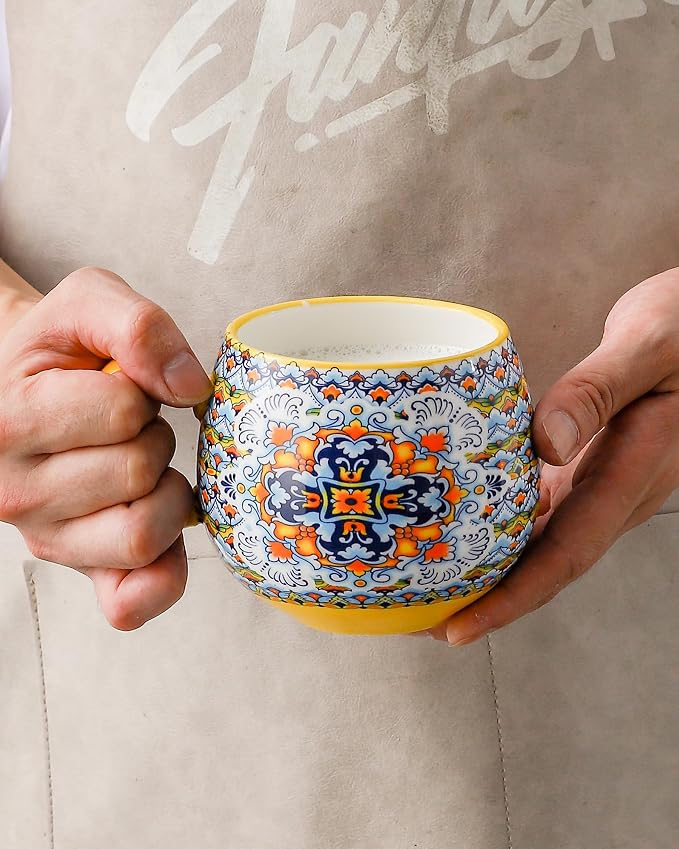 HENXFEN LEAD Large Boho Ceramic Coffee Mugs Set of 6, 20 oz | Assorted Patterns, Ideal for Coffee, Tea, Latte & Hot Cocoa, Microwave & Dishwasher Safe, Lead-Free Glaze - Image 6
