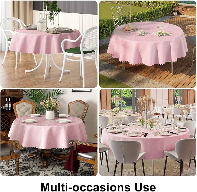 Smiry Round Waterproof Heavy Duty Vinyl Tablecloths, 60 x 60 Inch | Wipeable Washable Floral Embossed Table Cover for Kitchen and Dining Room, Indoor & Outdoor Use, Pink - Image 7